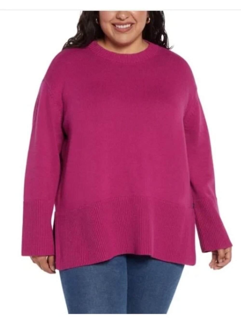 Gap Crewneck Sweater Womens 2XL Ribbed Split Hem Pullover Festival Fuchsia Pink - Picture 3 of 13